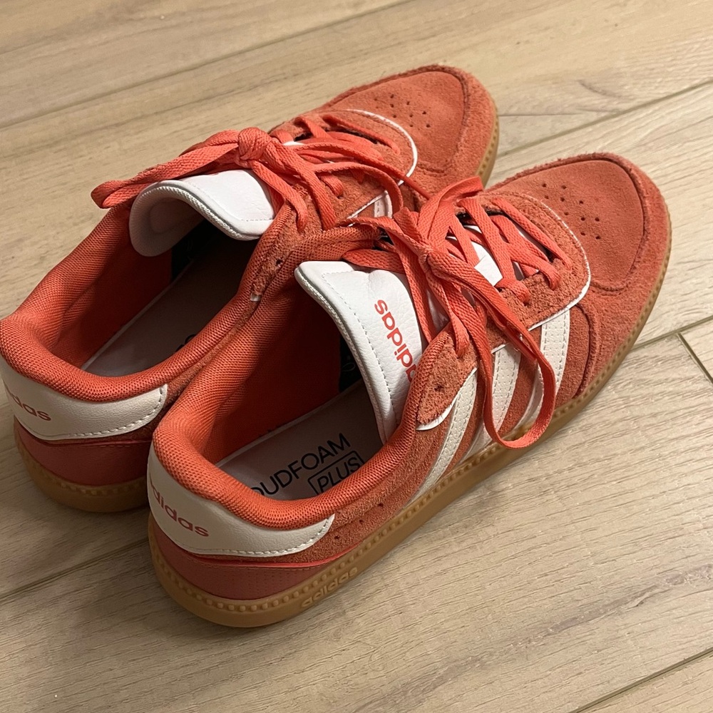 Adidas Orange and White suede sneakers